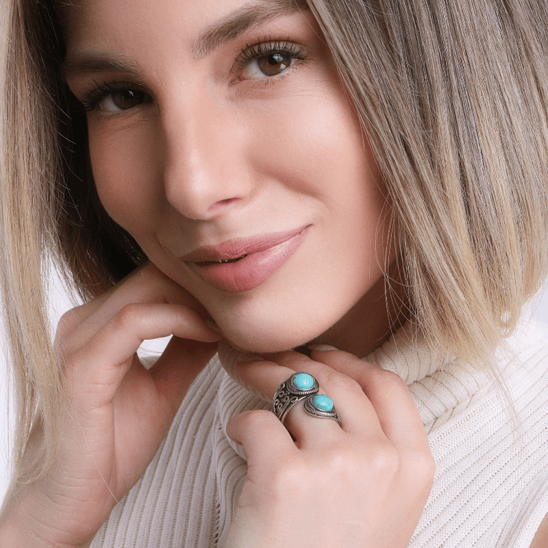 Anillo  Con Doble Piedra Bohemio