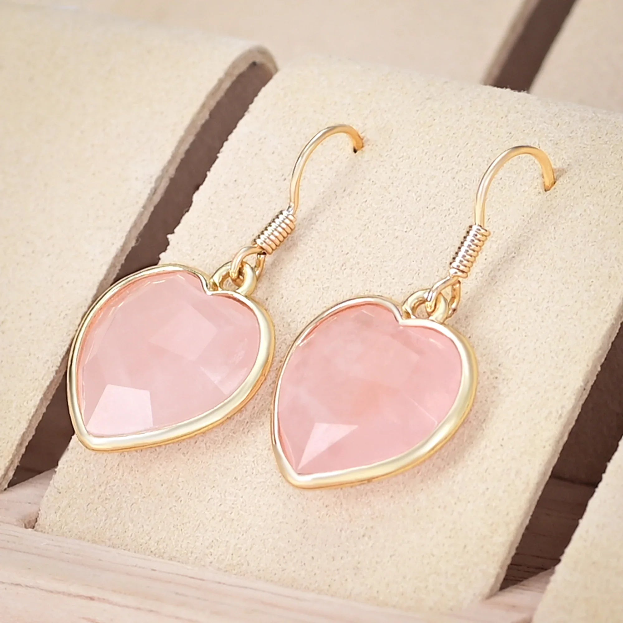 Pendientes Corazón de Cuarzo Rosa Rosy Reverie