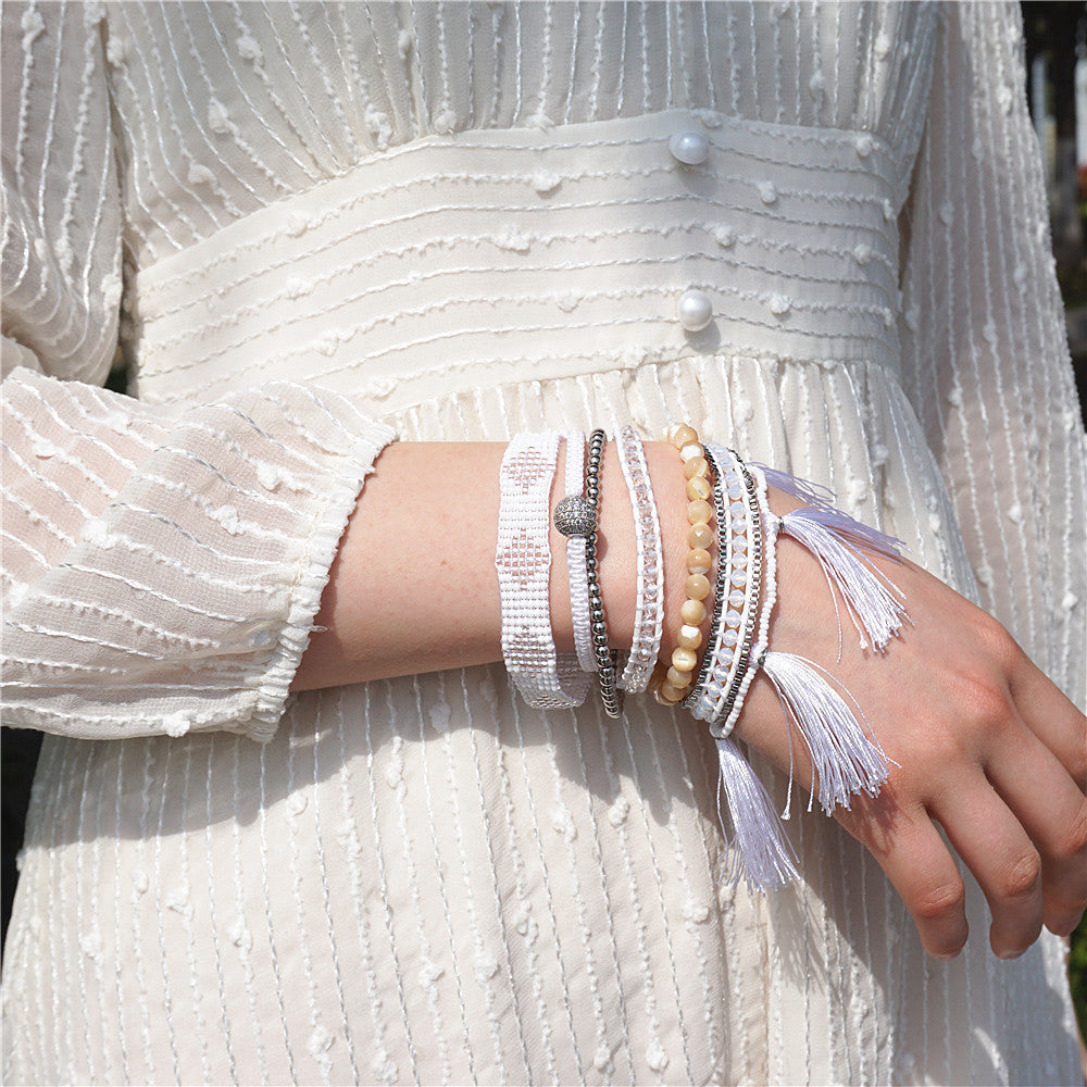 Pulsera De Shamballa Con Cuentas De Velo Blanco