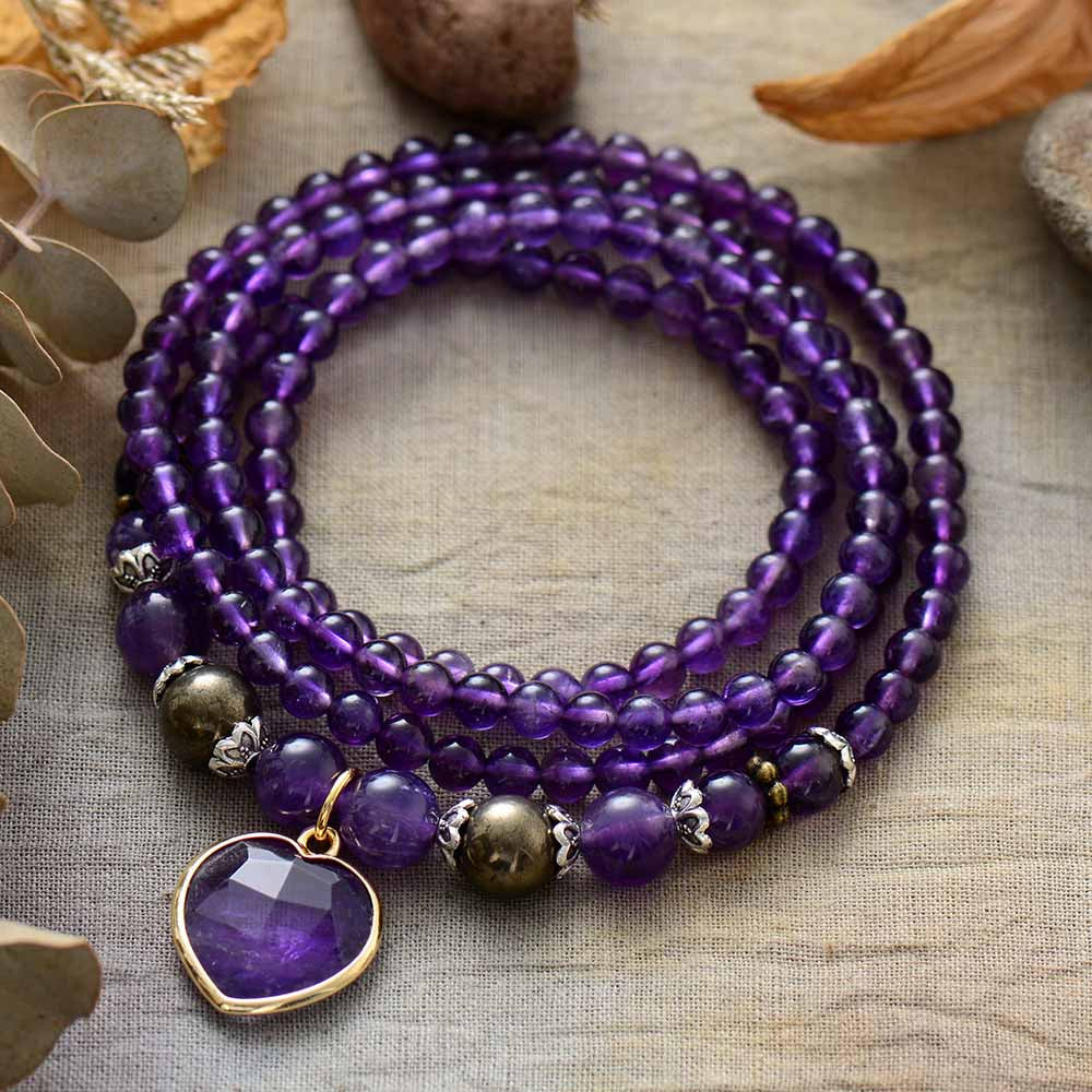 Collar/pulsera Mala Corazón Lila De Amatista