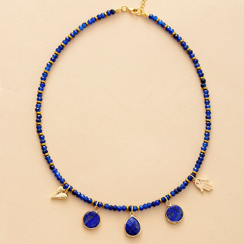 Prosperidad Hamsa Mano Collar De Lapis Lazuli