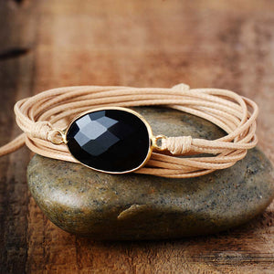 Pulsera De Ónix Con CordÓn De Aura Negra