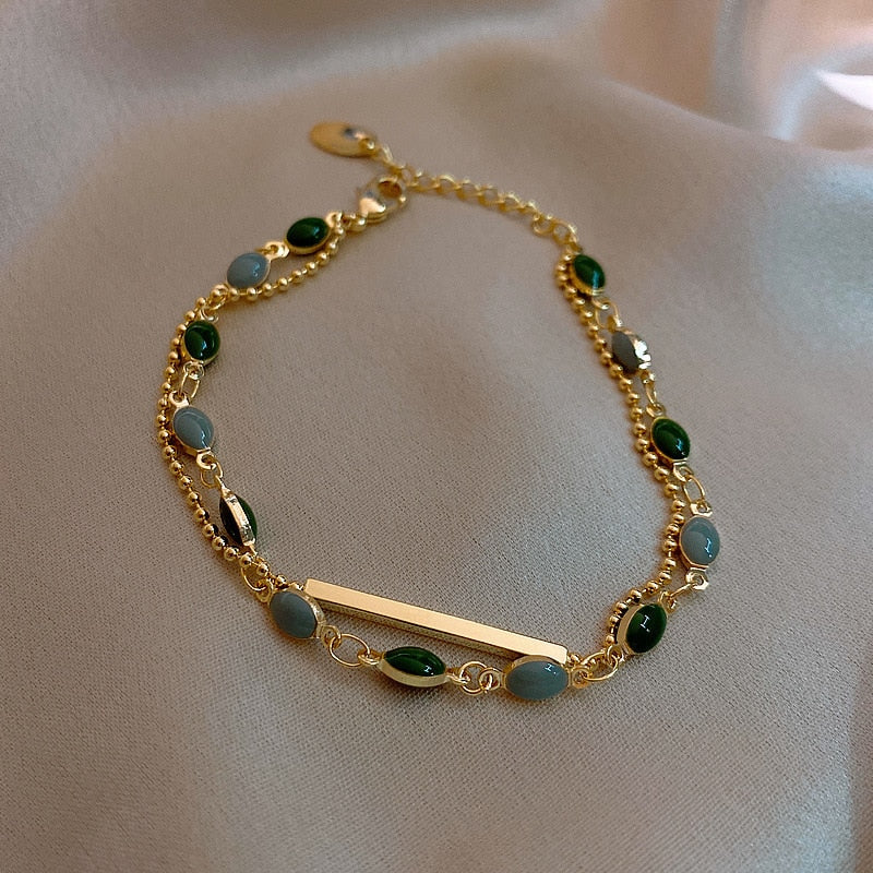 Pulsera Dorada De Epoxi Con Brillo Verde