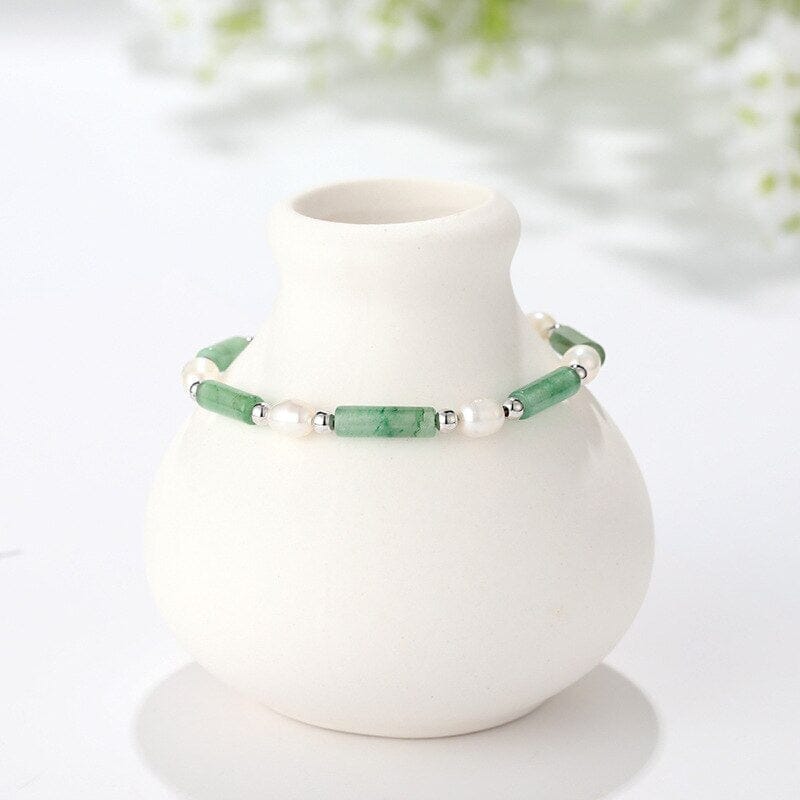 Pulsera ArmonÍa De La Suerte Jade Verde Y Perlas De Agua Dulce