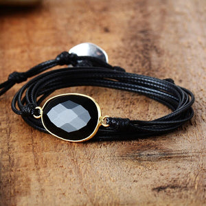 Pulsera De Ónix Con CordÓn De Aura Negra