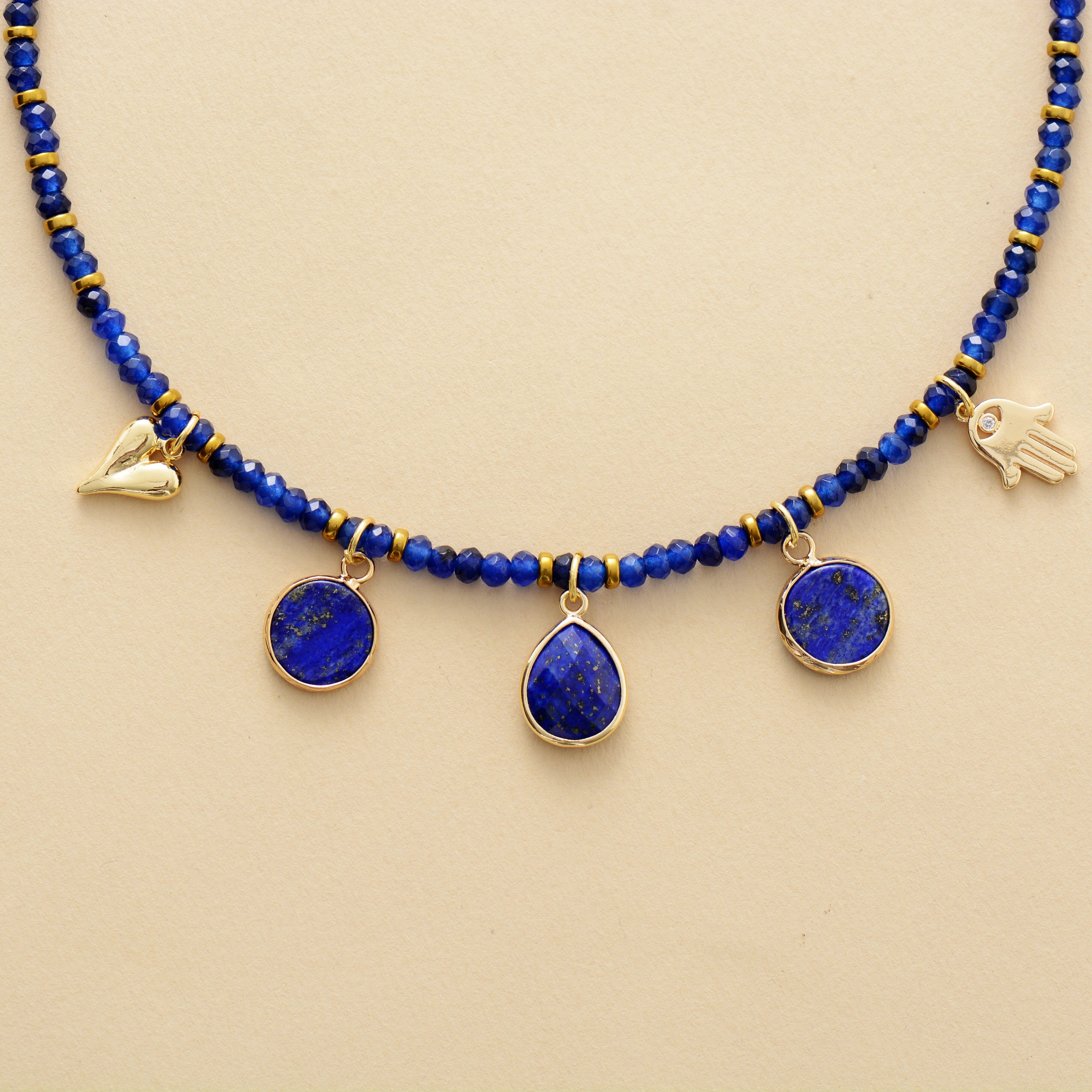 Prosperidad Hamsa Mano Collar De Lapis Lazuli