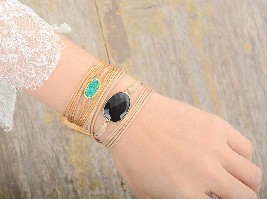 Pulsera De Ónix Con CordÓn De Aura Negra