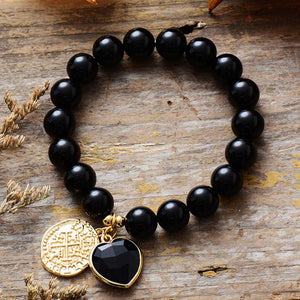 Pulsera Mármoles Curativos Amatista Ónix Negro Y Jaspe