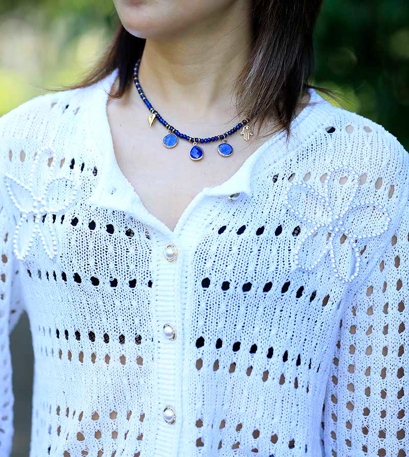 Prosperidad Hamsa Mano Collar De Lapis Lazuli