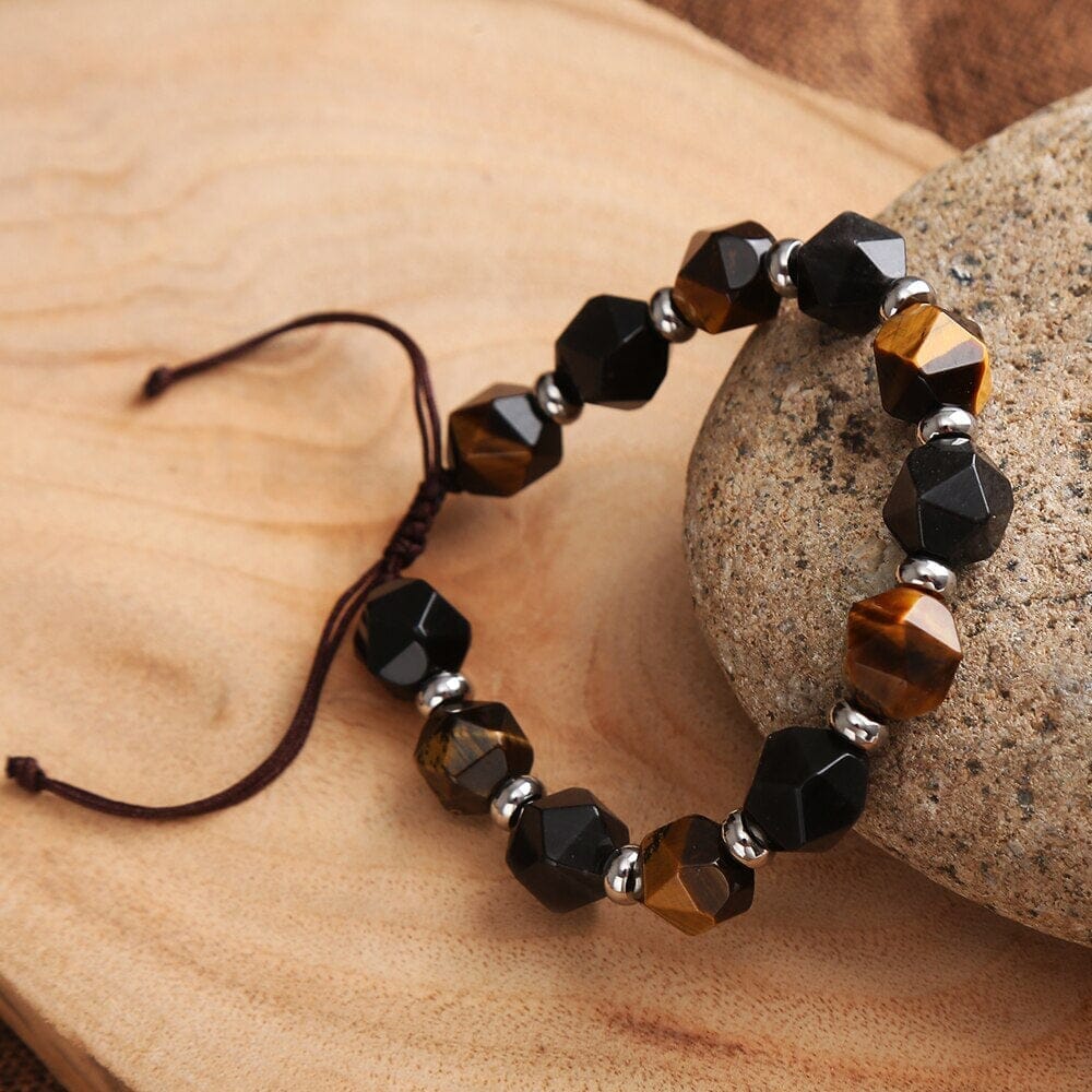 Pulsera GeomÉtrica De Ojo De Tigre Y Obsidiana De Fuerza Calmante