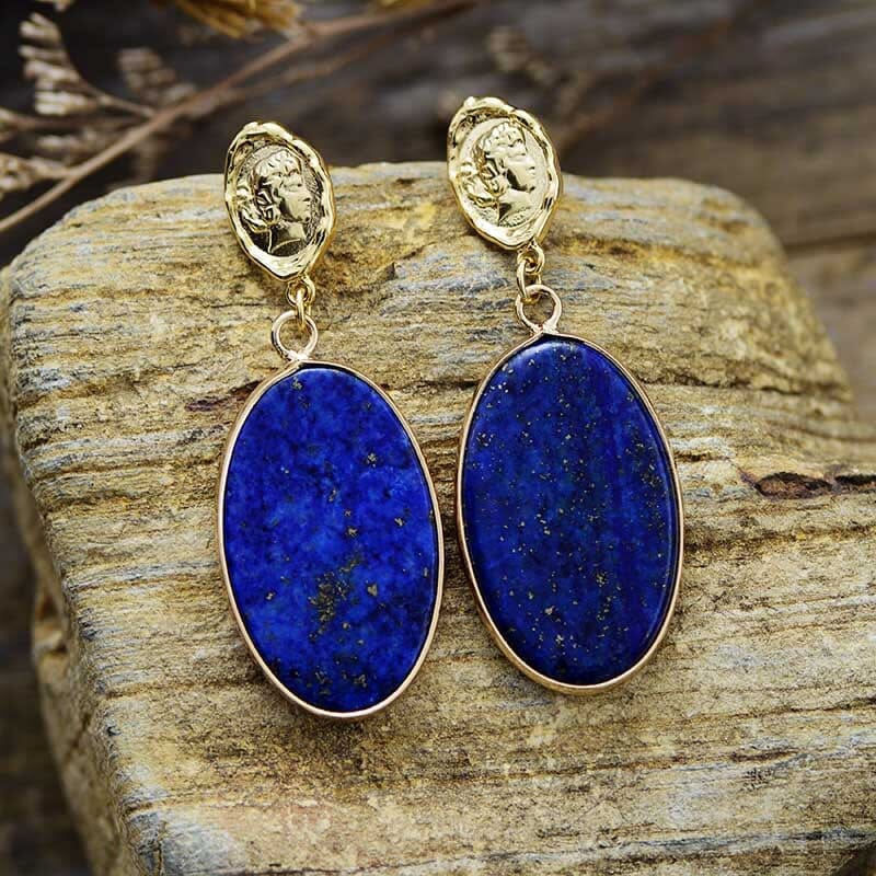 Pendientes Lapis Azul Místico Femenino Colgantes De Oro