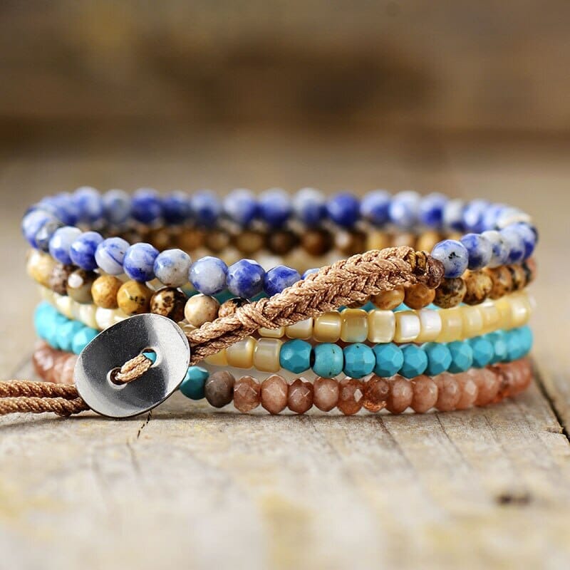 Pulsera En Capas De Piedras Preciosas Naturales Divinidad Sin Esfuerzo