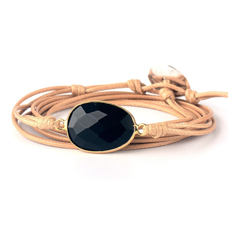 Pulsera De Ónix Con CordÓn De Aura Negra