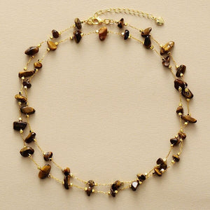 Collar De Oro Con Piedras Naturales Brillo Alegre