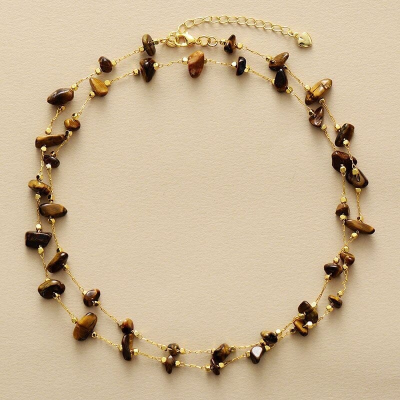 Collar De Oro Con Piedras Naturales Brillo Alegre