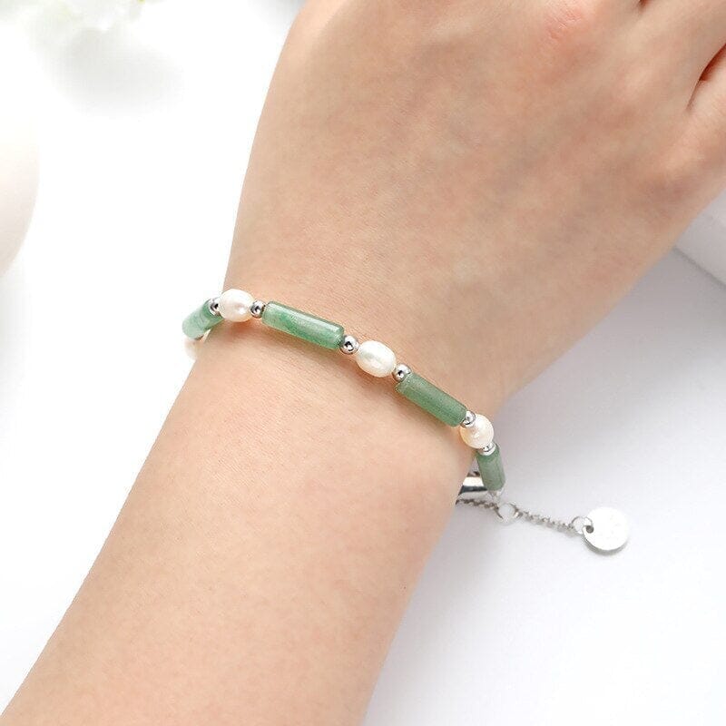 Pulsera ArmonÍa De La Suerte Jade Verde Y Perlas De Agua Dulce