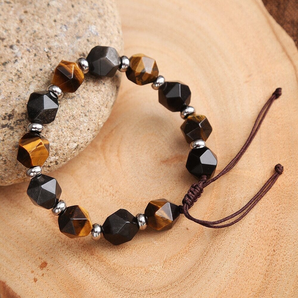 Pulsera GeomÉtrica De Ojo De Tigre Y Obsidiana De Fuerza Calmante