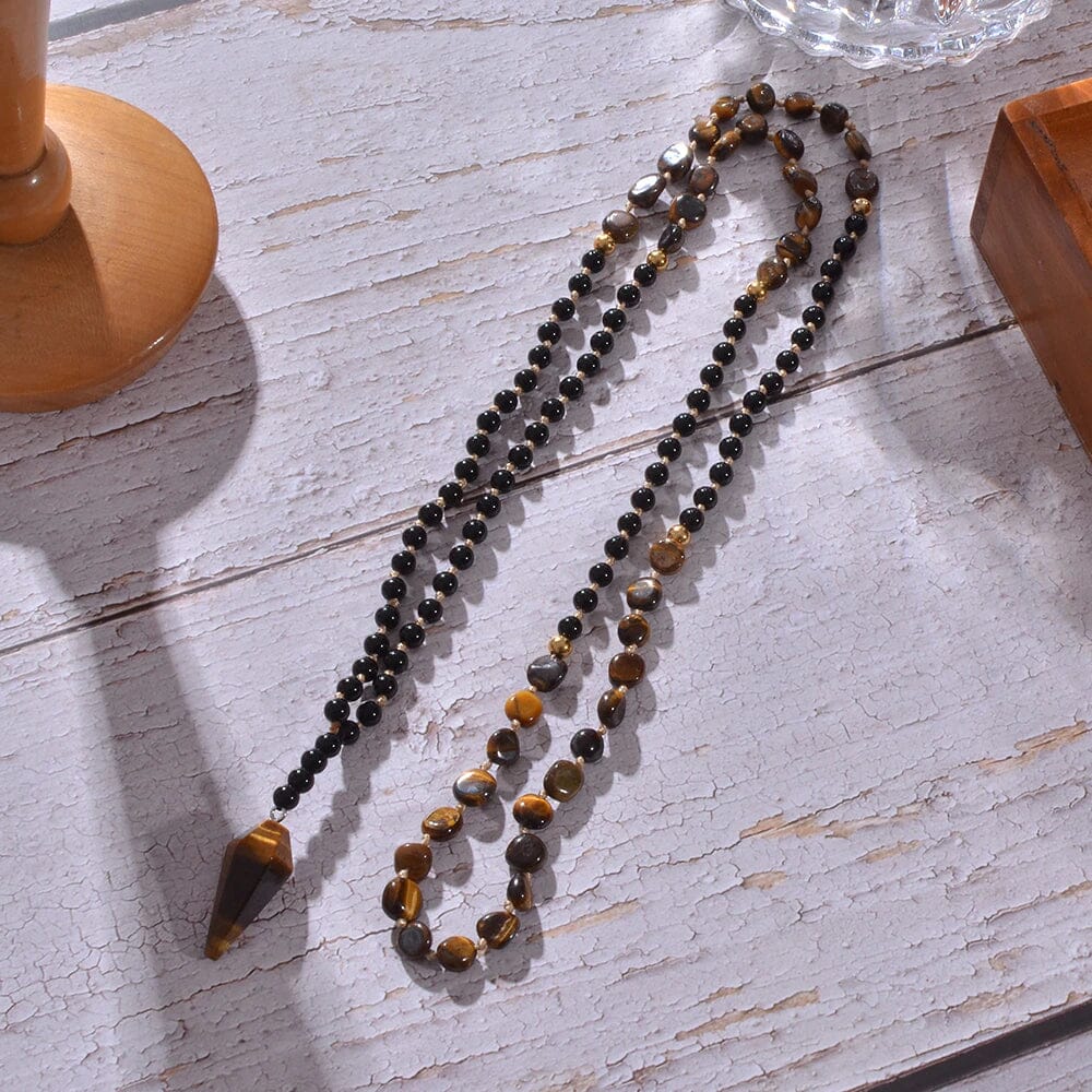 Collar Mala De Ojo De Tigre Y Ónix Negro