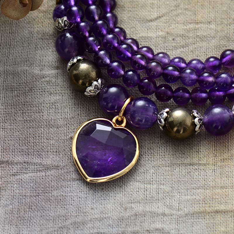 Collar/pulsera Mala Corazón Lila De Amatista