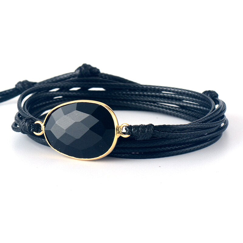 Pulsera De Ónix Con CordÓn De Aura Negra