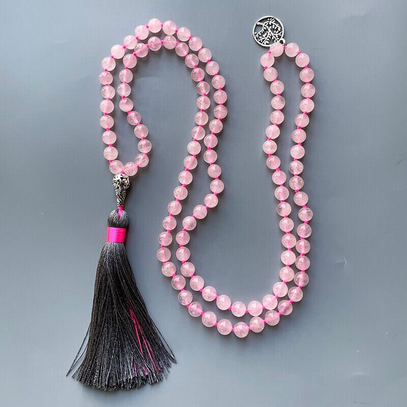 Collar De Cuarzo Rosa Árbol De La Vida Mala