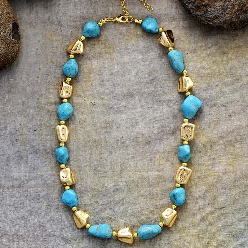 Collar Elemental De Sabiduría De Oro Con Turquesa O Perla