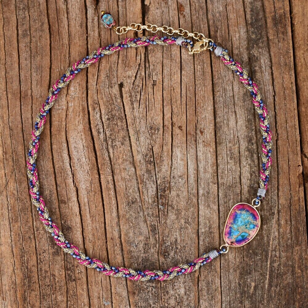 Collar De Jaspe Trenzado Rosa Y Azul Soul Harmoniser