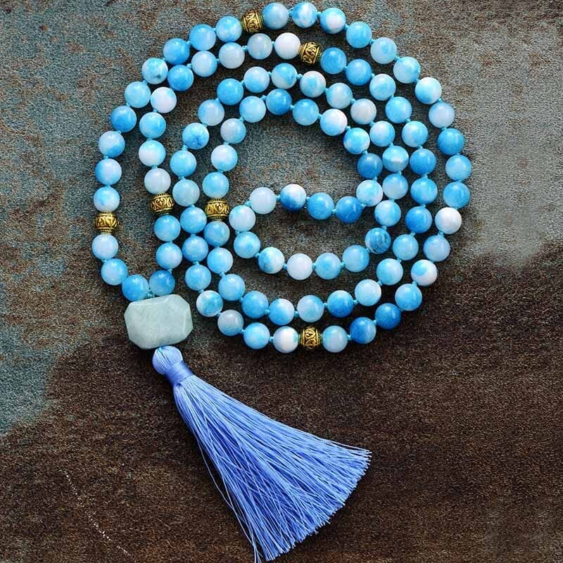 Conjunto De Pulsera Y Collar Mala De Jade Azul