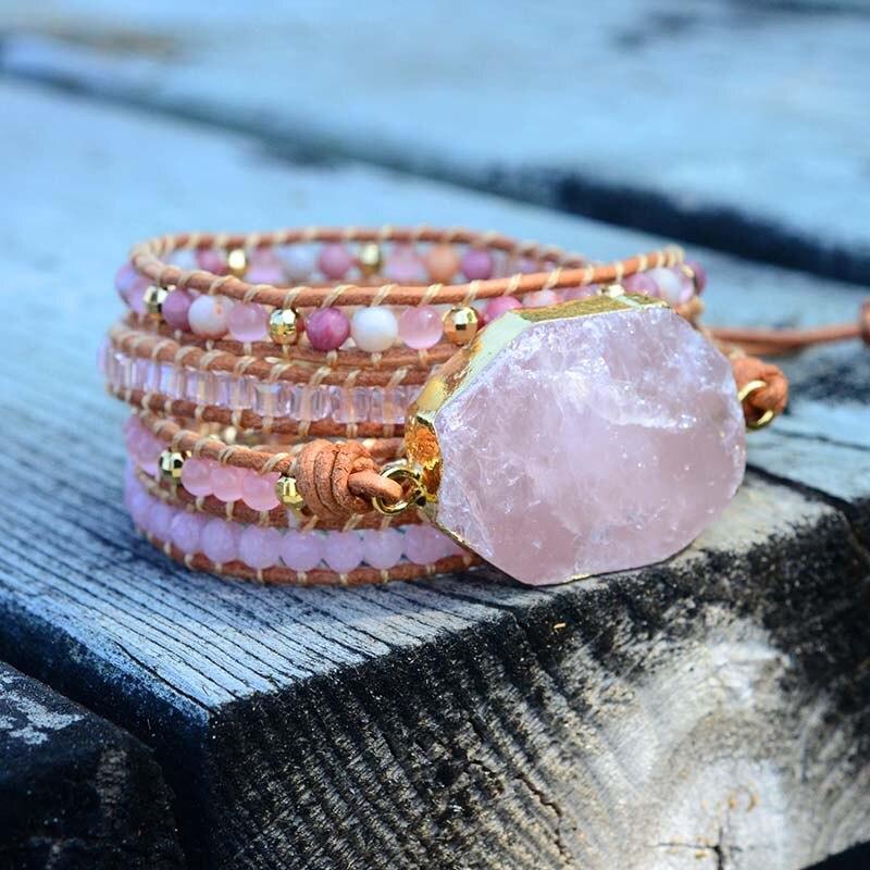 Pulsera Rosa Dorado De Cuarzo