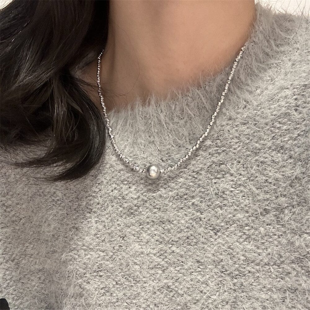 Collar De Perlas De Plata Con Textura Simplemente Elegante