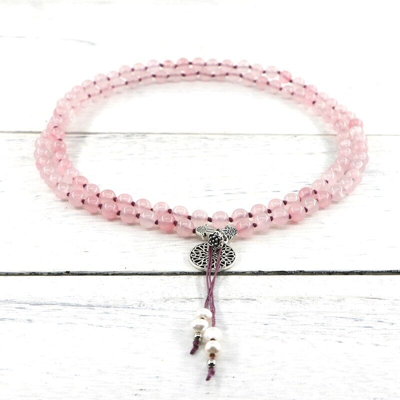 Pureza Amorosa Collar Mala De Cuarzo Rosa Y Perla De Agua Dulce