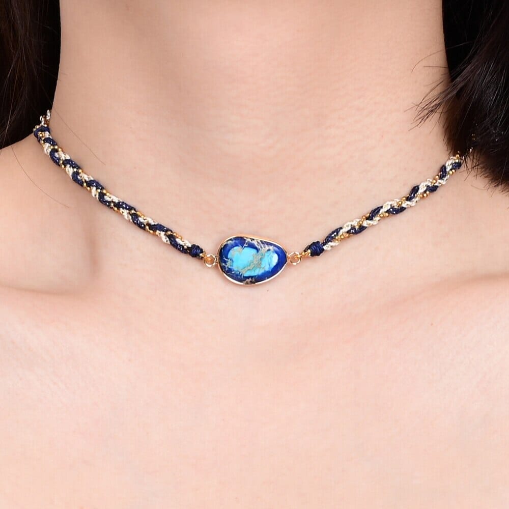 Collar De Jaspe Trenzado Bendiciones Azules