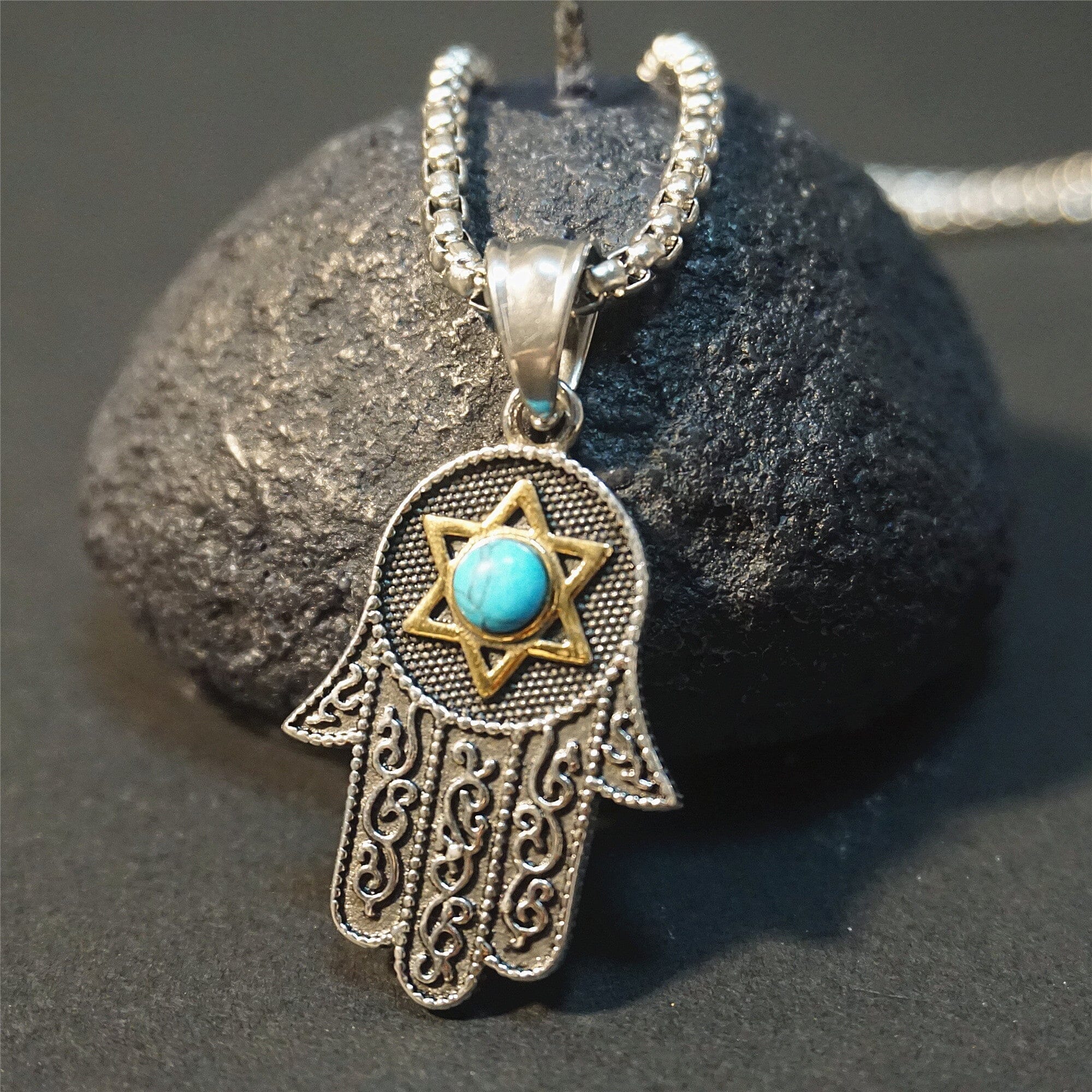 Abundancia PacÍfica Collar De Mano Hamsa De Turquesa