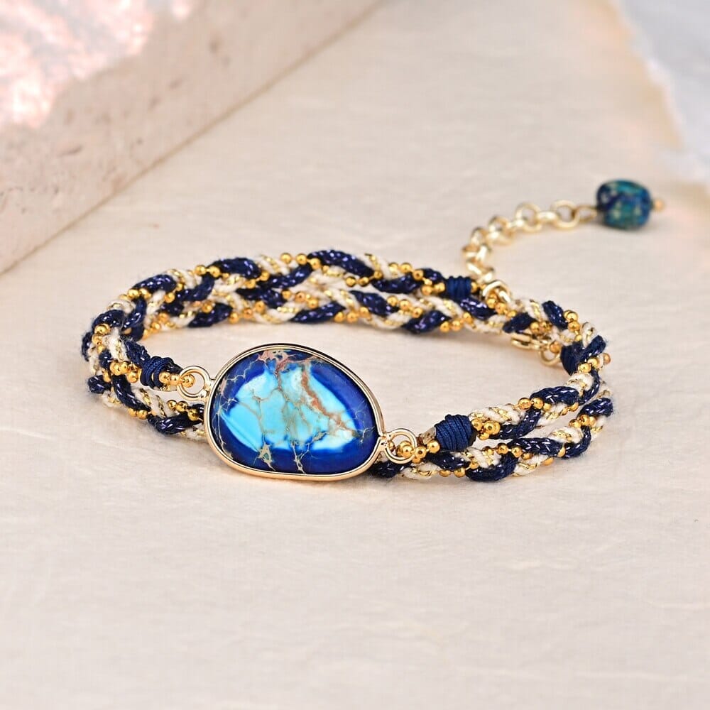 Collar De Jaspe Trenzado Bendiciones Azules