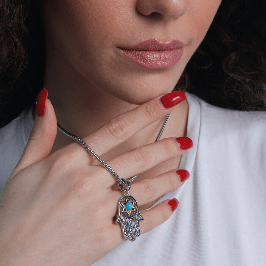 Abundancia PacÍfica Collar De Mano Hamsa De Turquesa