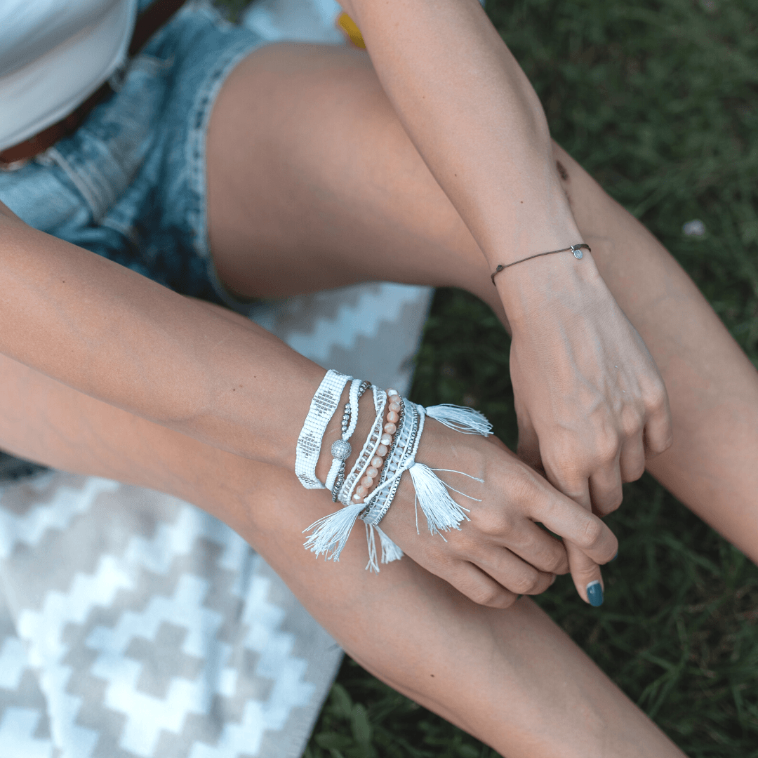 Pulsera De Shamballa Con Cuentas De Velo Blanco