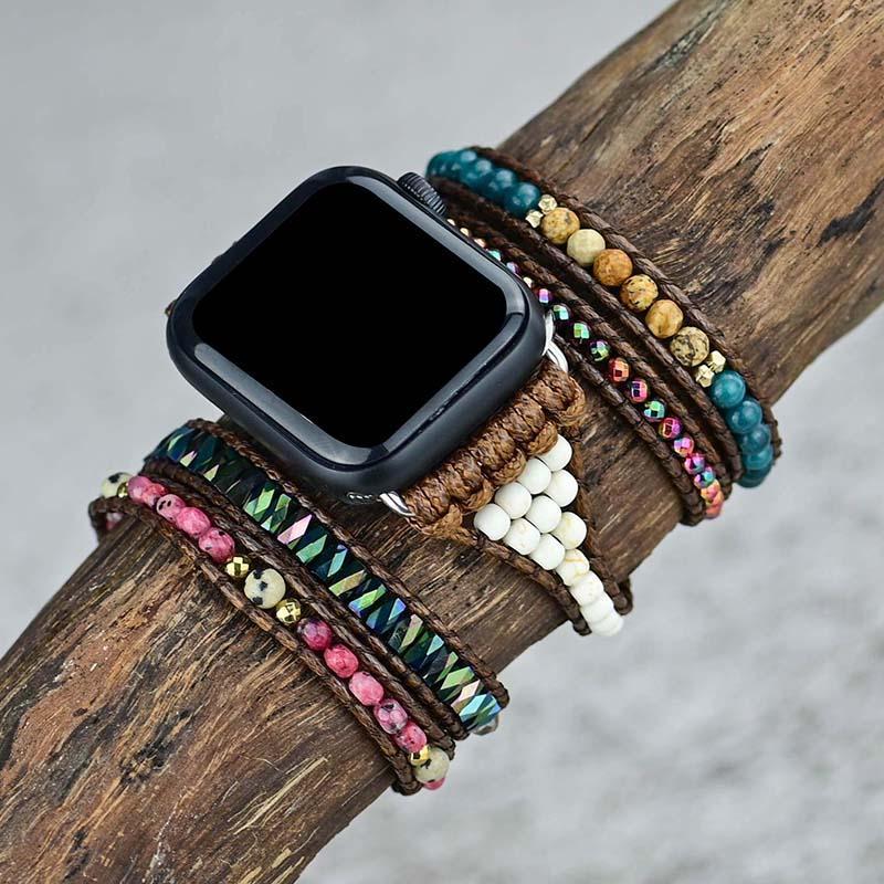 Correa Apple Watch Con Gemas Rosas, Blancas Y Azules