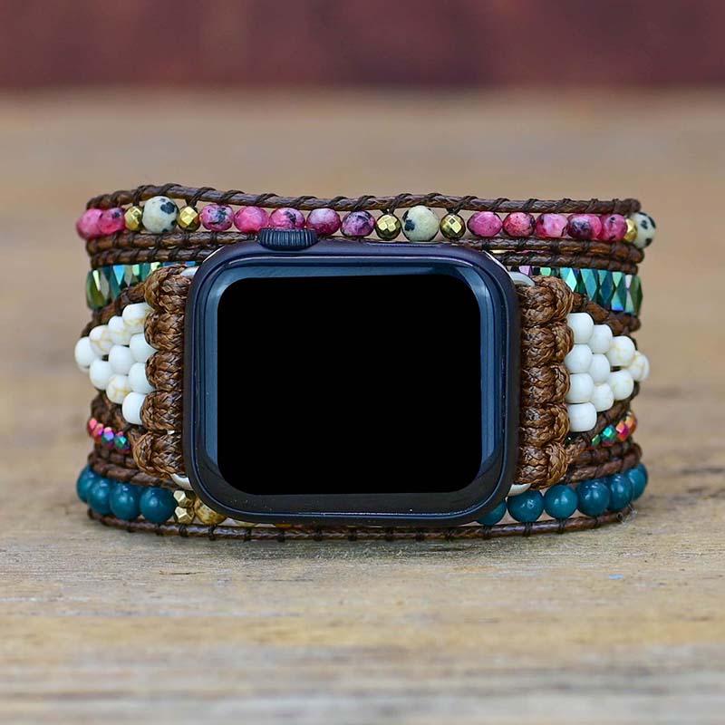 Correa Apple Watch Con Gemas Rosas, Blancas Y Azules