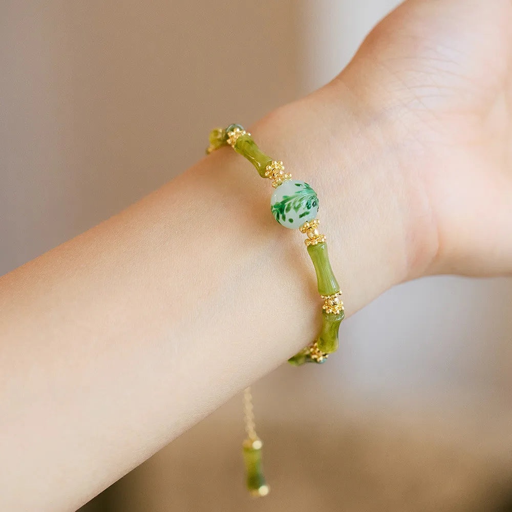Pulsera de piedras preciosas naturales Bambú Dorado