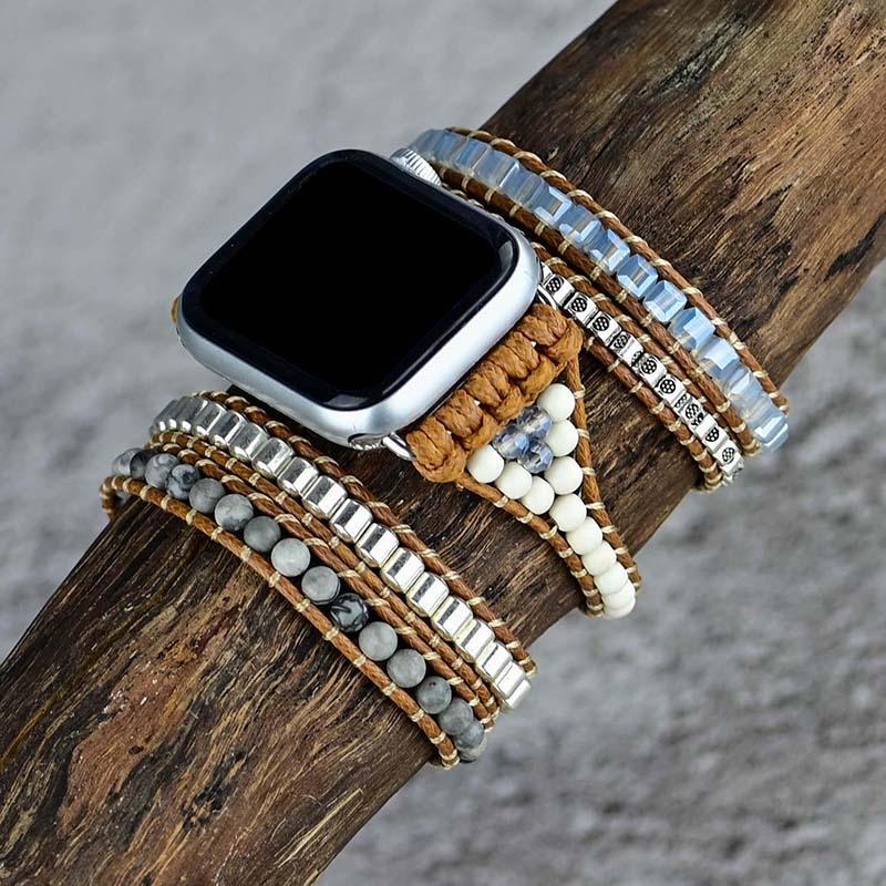 Correa Para Apple Watch Con Piedras Preciosas Blancas Y Grises