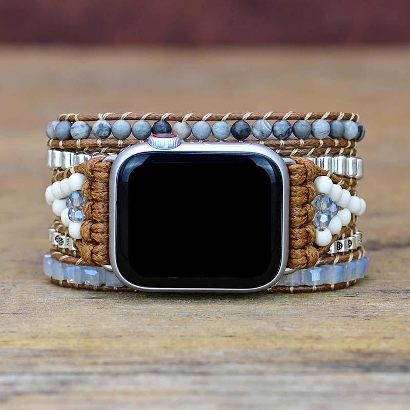 Correa Para Apple Watch Con Piedras Preciosas Blancas Y Grises