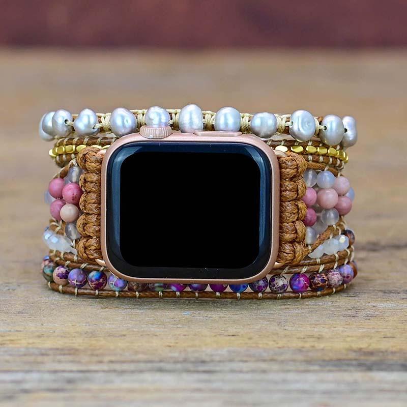 Correa Apple Watch Con Perlas De Agua Dulce Y Piedras Preciosas