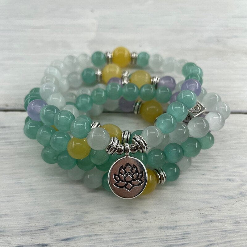 Pulsera Mala Abundancia Espiritual Ópalo Y Jade Amarillo