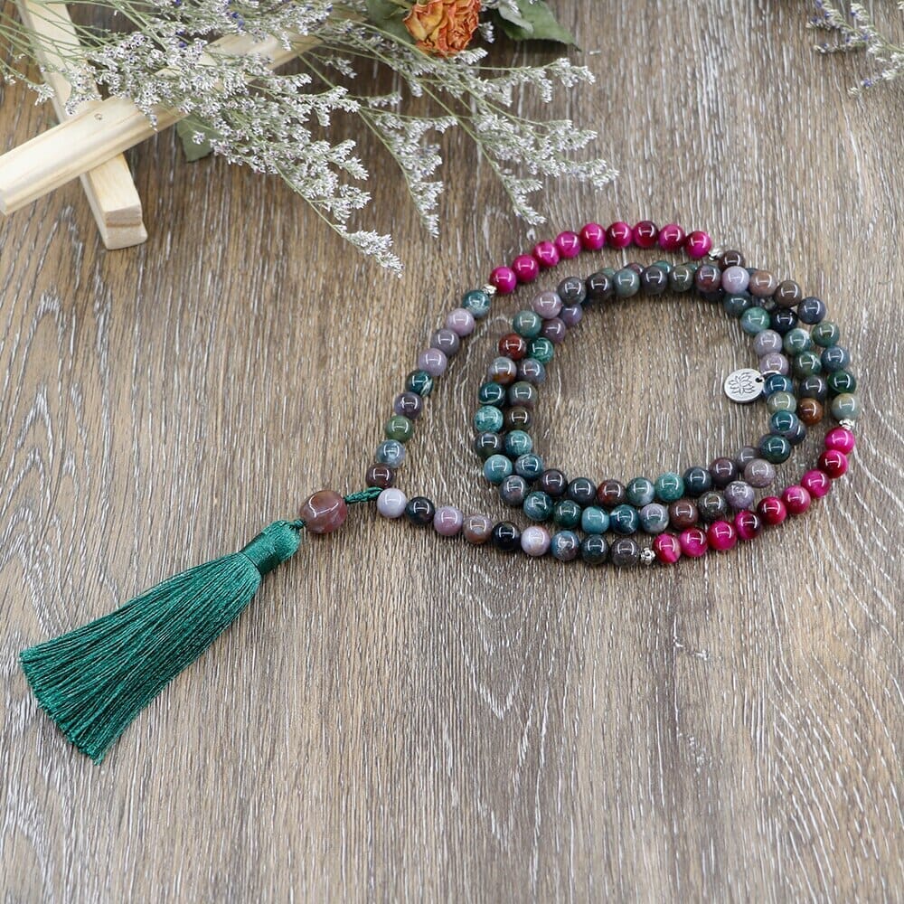 Equilibrio Conmovedor Collar Mala De Ágata India Y Ojo De Tigre Rosa