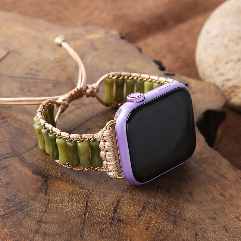 Correa Para  Apple Watch Con Gema Natural Verde Tierra