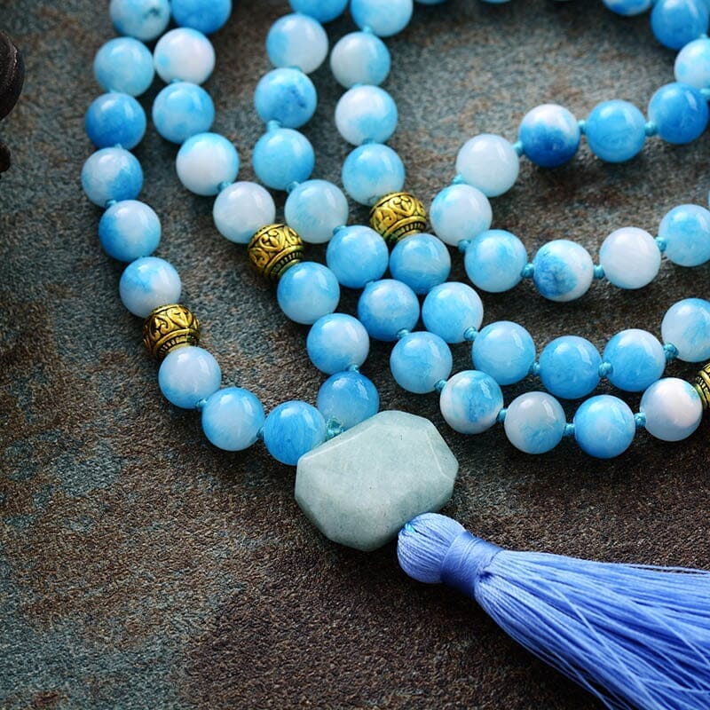 Conjunto De Pulsera Y Collar Mala De Jade Azul