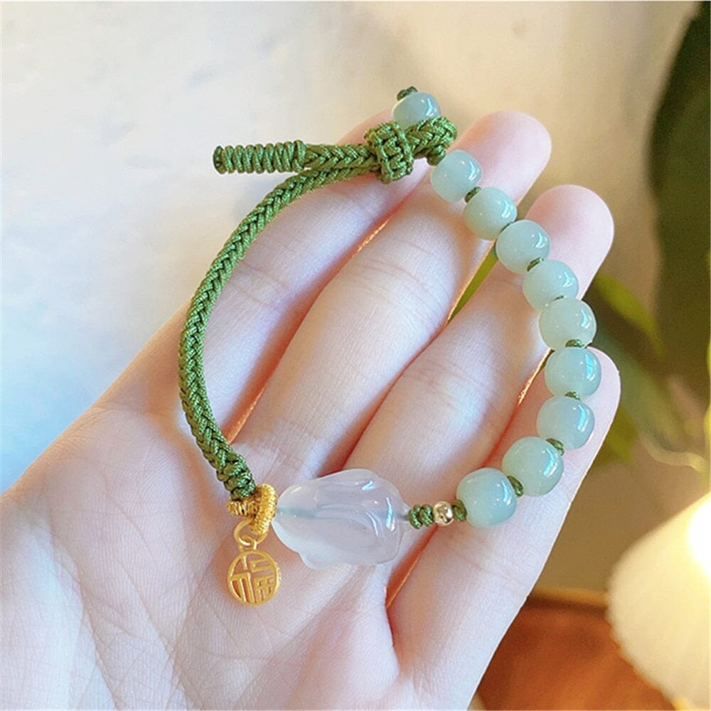 Suerte Abundante Pulsera Conejito Jade Verde Y Cuarzo Fresa