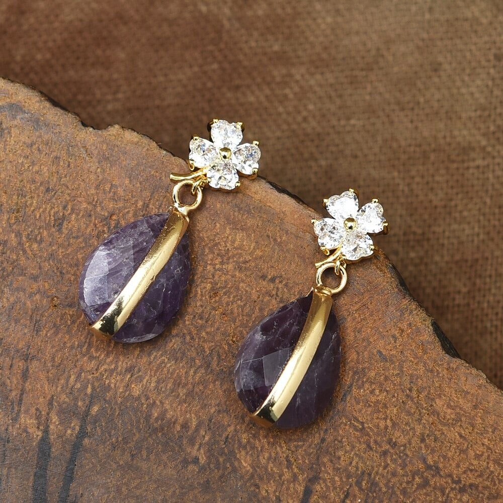 Pendientes Florales De Amatista Y Amazonita "brillo De Invierno"