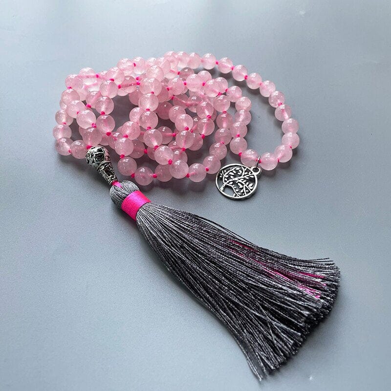 Collar De Cuarzo Rosa Árbol De La Vida Mala