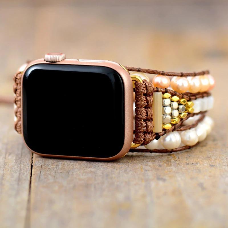 Correa Protectora De Perlas De Agua Dulce Con Piedras Preciosas Para El Apple Watch